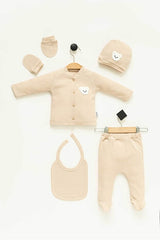 Premium Newborn 100% Cotton Bear Embroidered 5 - Piece Outfit Set - TryAladdin