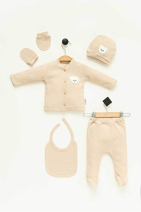 Premium Newborn 100% Cotton Bear Embroidered 5 - Piece Outfit Set - TryAladdin