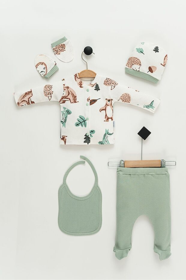 Premium Newborn 100% Cotton Bear Print 5 - Piece Layette Set - TryAladdin
