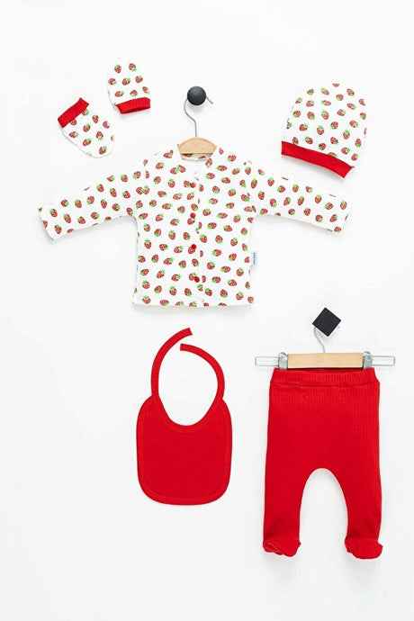 Premium Newborn 100% Cotton Strawberry Print Baby Outfit Set - 5 Piece - TryAladdin