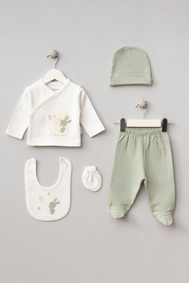 Premium Newborn 5 - Piece Bear Pattern Layette Set - Hospital Essentials - TryAladdin