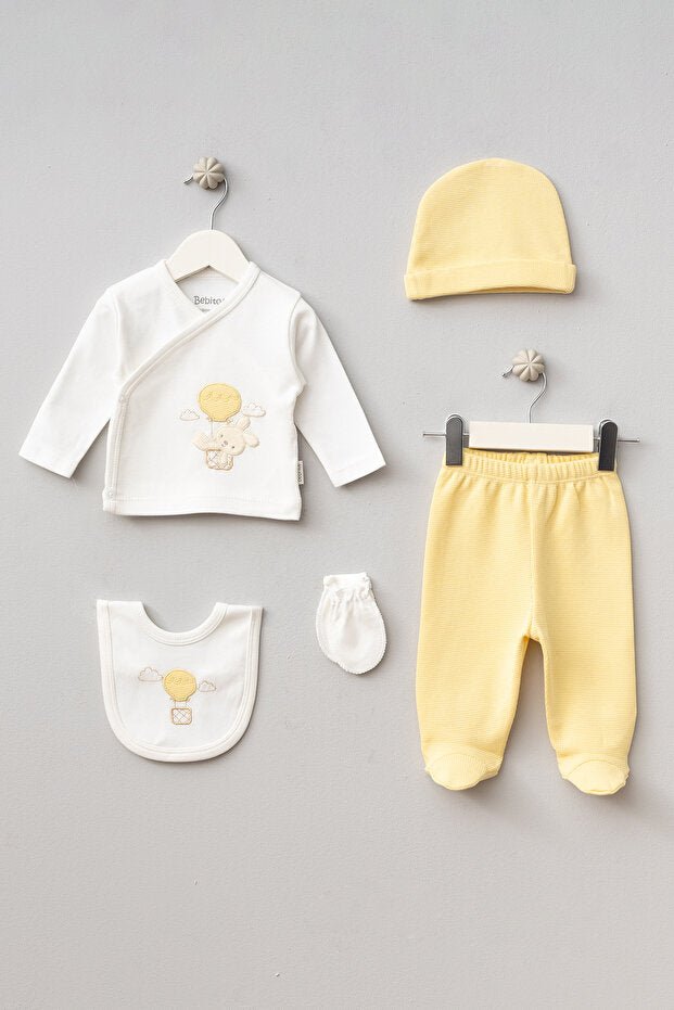 Premium Newborn 5 - Piece Hospital Exit Bodysuit Set - Balloon Rabbit Design - TryAladdin