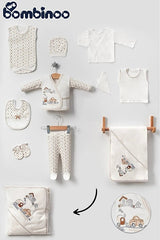 Premium Newborn Baby 10 - Piece Layette Set - Car & Train Theme - Brown - TryAladdin