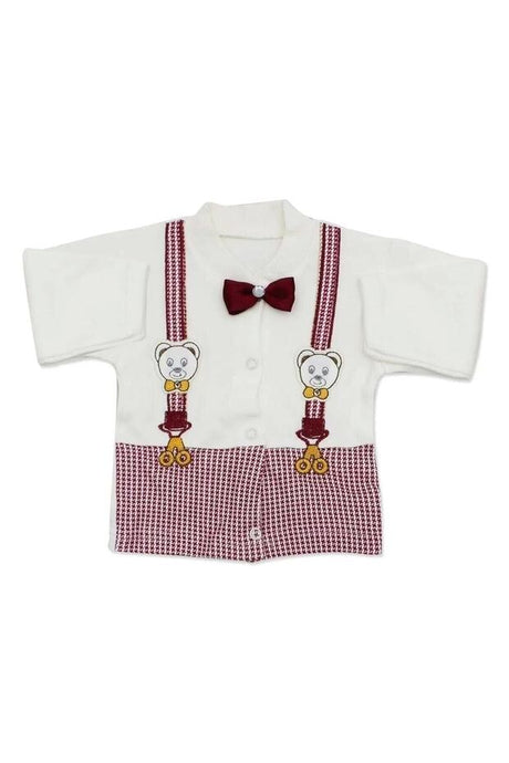 Premium Newborn Baby 5 - Piece Hospital Exit Set, Burgundy Bear Bow Tie Design - 750g - TryAladdin