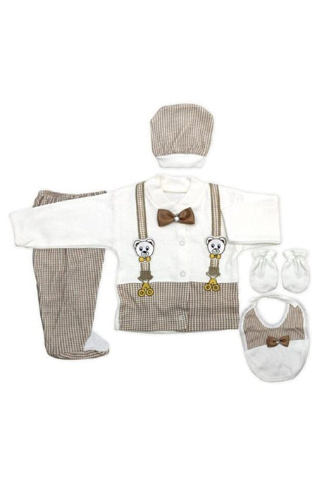 Premium Newborn Baby 5 - Piece Hospital Outfit Set - Teddy Bear Bowtie - 1 Set - TryAladdin