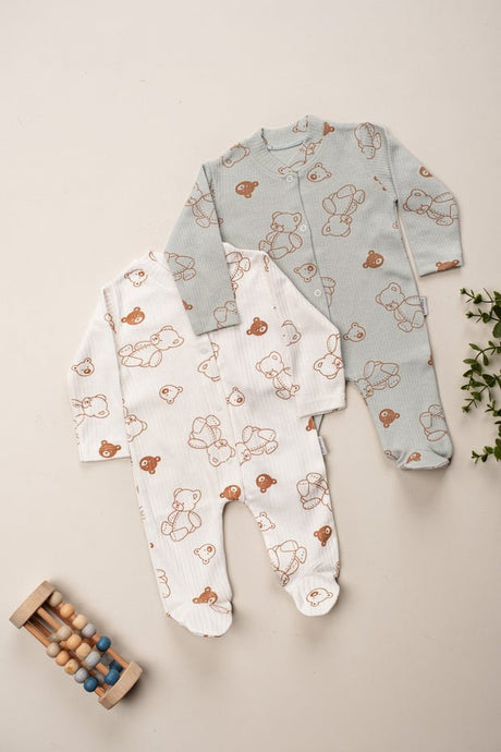 Premium Newborn Baby Bear Pattern 2 - Piece Jumpsuit Set - Khaki - TryAladdin