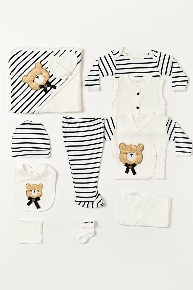 Premium Newborn Baby Boy 10 - Piece Cotton Bear Embroidered Layette Set - 10 Count - TryAladdin