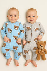 Premium Newborn Baby Boy Bear Print 2 - Piece Romper Set - TryAladdin