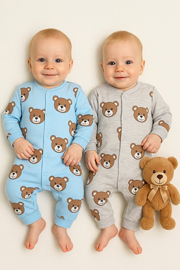 Premium Newborn Baby Boy Bear Print 2 - Piece Romper Set - TryAladdin