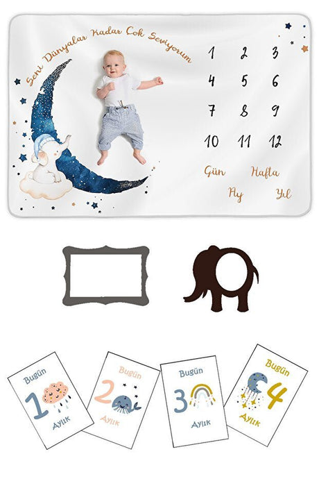 Premium Newborn Baby Boy Fleece Milestone Blanket Set - 150x100cm - TryAladdin