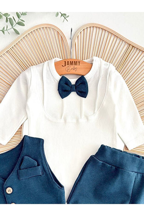 Premium Newborn Baby Boy Tuxedo Vest Outfit - 100% Cotton Special Occasion Set - TryAladdin