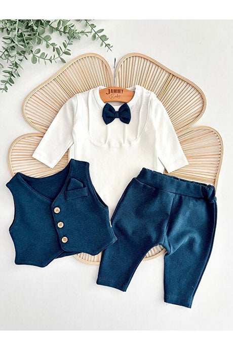 Premium Newborn Baby Boy Tuxedo Vest Outfit - 100% Cotton Special Occasion Set - TryAladdin