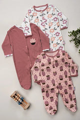 Premium Newborn Baby Girl Cactus Flower Footed Bodysuit Set - 3 Piece - TryAladdin