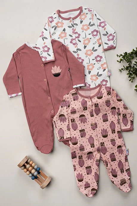 Premium Newborn Baby Girl Cactus Flower Footed Bodysuit Set - 3 Piece - TryAladdin