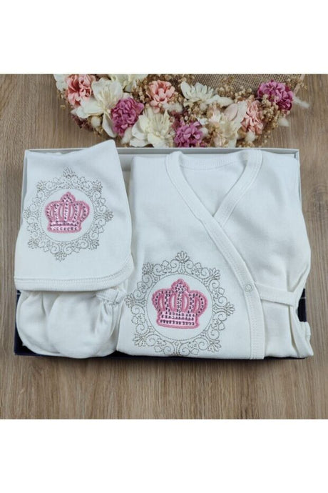 Premium Newborn Baby Girl Crown Design 5 - Piece Hospital Outfit Set - TryAladdin