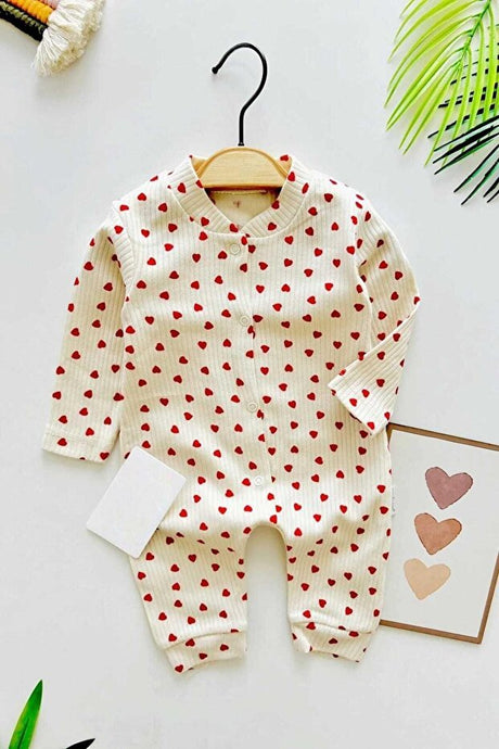 Premium Newborn Baby Girl Heart Print Snap Romper - 100% Cotton Multi - Size - TryAladdin