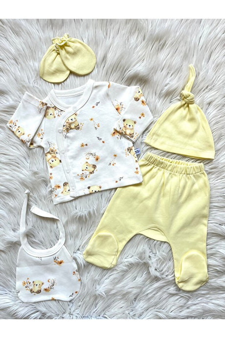 Premium Newborn Baby Hospital Exit Set - 5 - Piece Light Yellow Bear - TryAladdin