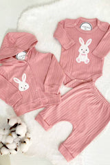 Premium Newborn Baby Unisex 3 - Piece Cardigan Hooded Outfit Set - Rabbit Embroidered Cotton - TryAladdin