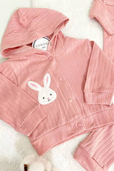 Premium Newborn Baby Unisex 3 - Piece Cardigan Hooded Outfit Set - Rabbit Embroidered Cotton - TryAladdin