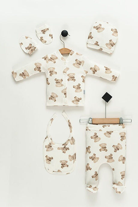 Premium Newborn Bear Pattern 100% Cotton 5 - Piece Baby Outfit Set - TryAladdin