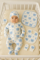 Premium Newborn Blue Bear Cotton Layette Set - 6 - Piece Kit - TryAladdin