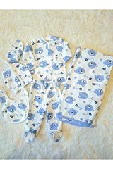 Premium Newborn Blue Bear Cotton Layette Set - 6 - Piece Kit - TryAladdin