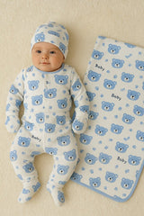 Premium Newborn Blue Bear Cotton Layette Set - 6 - Piece Kit - TryAladdin