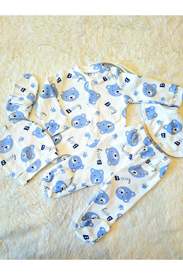 Premium Newborn Blue Bear Cotton Layette Set - 6 - Piece Kit - TryAladdin