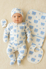 Premium Newborn Blue Bear Cotton Layette Set - 6 - Piece Kit - TryAladdin