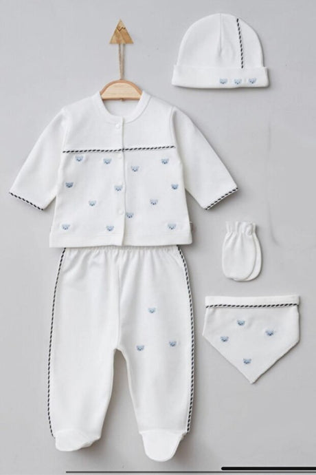 Premium Newborn Boy 5 - Piece Embroidered Teddy Bear Hospital Outfit Set - TryAladdin