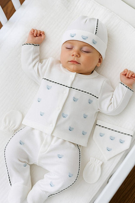 Premium Newborn Boy 5 - Piece Embroidered Teddy Bear Hospital Outfit Set - TryAladdin