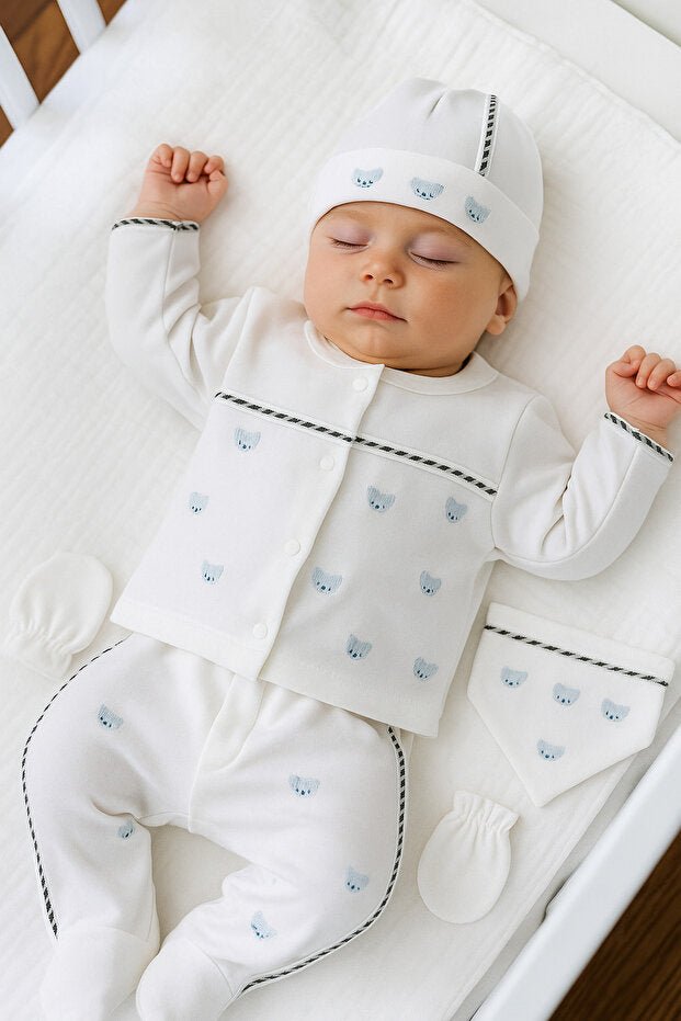 Premium Newborn Boy 5 - Piece Embroidered Teddy Bear Hospital Outfit Set - TryAladdin