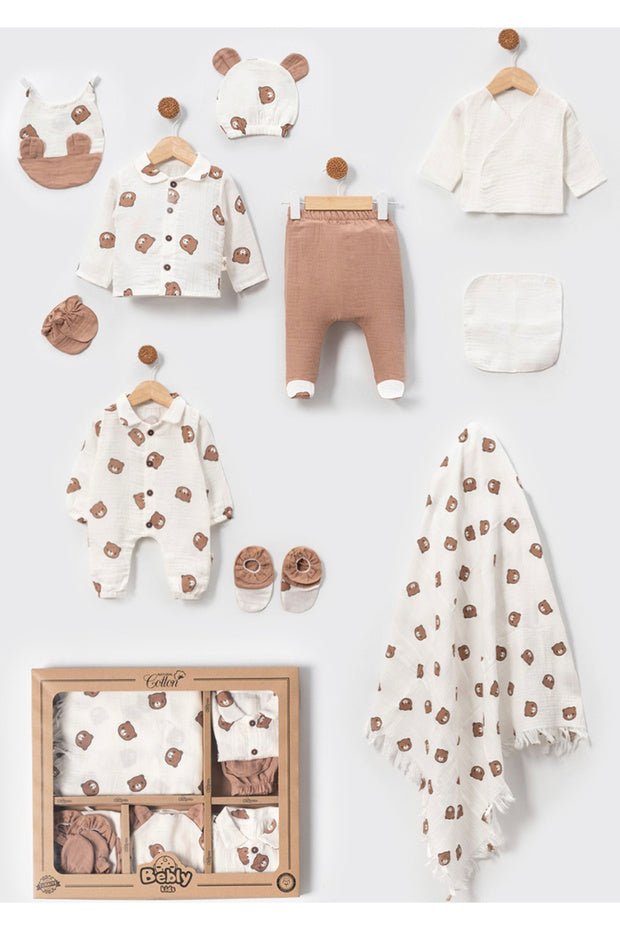 Premium Newborn Boy Muslin Bear Layette Set - 10 - Piece Set - TryAladdin