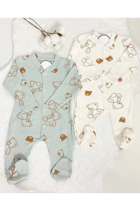 Premium Newborn Boys Khaki Bear Print 2 - Piece Romper Set - TryAladdin