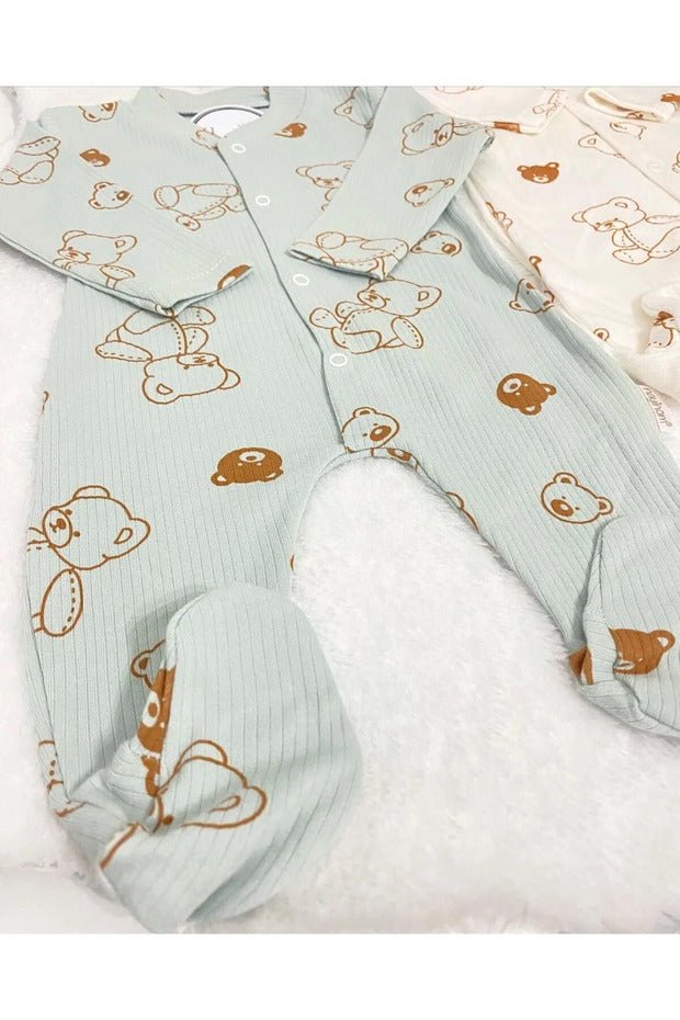 Premium Newborn Boys Khaki Bear Print 2 - Piece Romper Set - TryAladdin