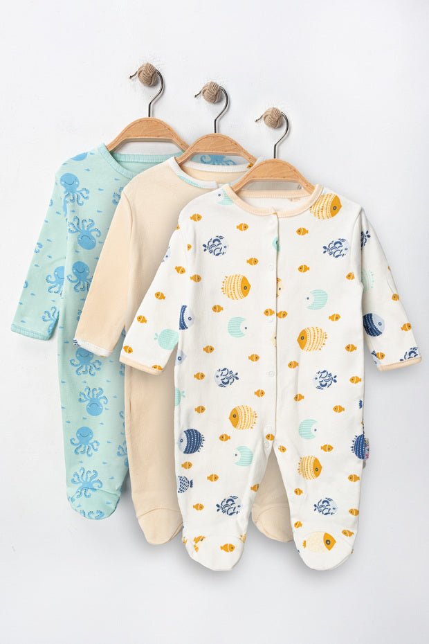 Premium Newborn Cotton Snap - Footed Romper 3 - Piece Set - Gender Neutral - TryAladdin