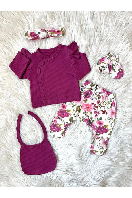 Premium Newborn Girl 5 - Piece Hospital Set - Rose Pattern Murdum - TryAladdin
