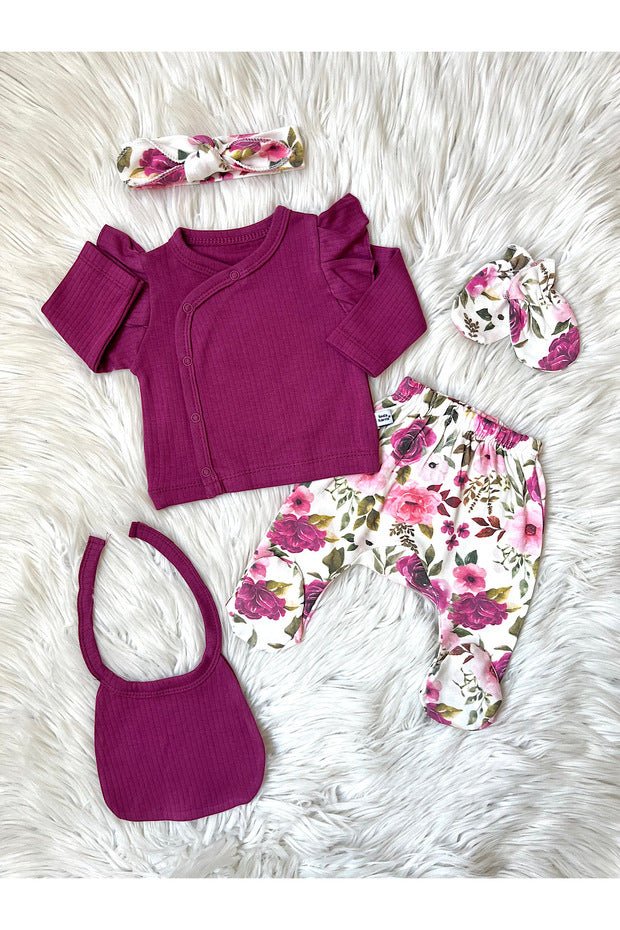 Premium Newborn Girl 5 - Piece Hospital Set - Rose Pattern Murdum - TryAladdin