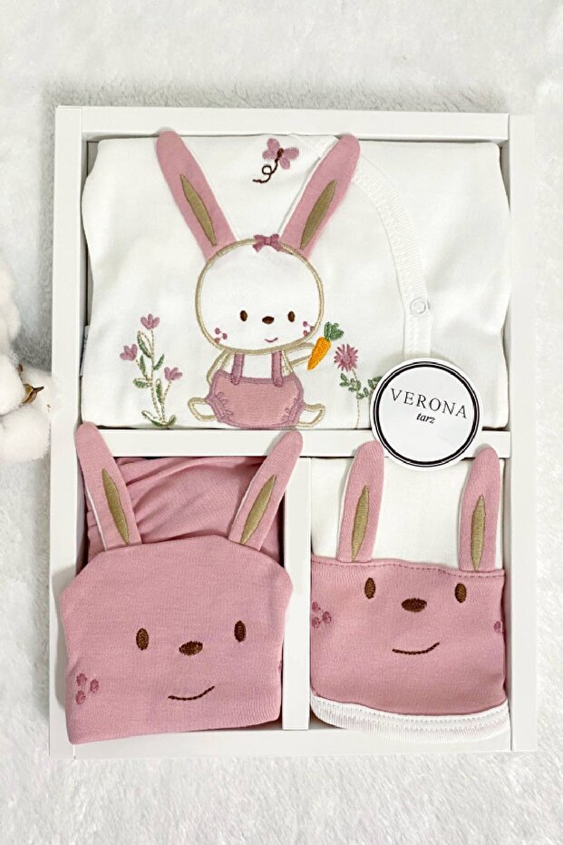 Premium Newborn Girl 5 - Piece Organic Cotton Hospital Welcome Gift Set - Rabbit Ear Design - TryAladdin