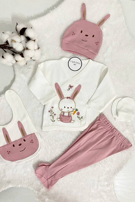 Premium Newborn Girl 5 - Piece Organic Cotton Hospital Welcome Gift Set - Rabbit Ear Design - TryAladdin