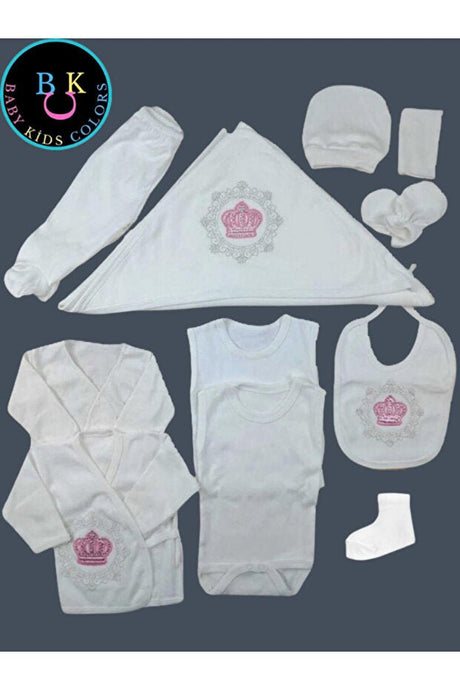 Premium Newborn Hospital Exit Embroidered Bejeweled Baby Outfit Set - 10 Piece - TryAladdin