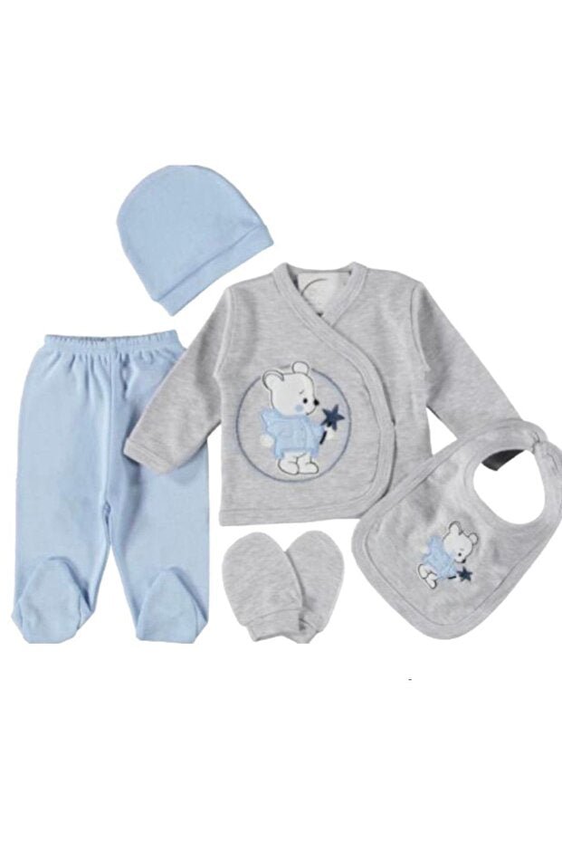 Premium Newborn Hospital Exit Outfit Set - Grey Star Bear Design - TryAladdin