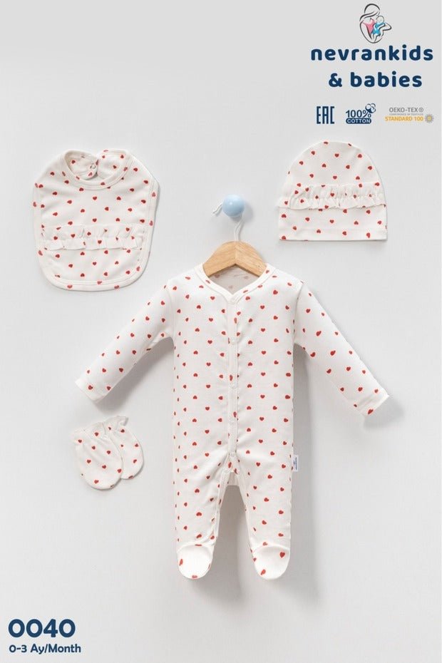 Premium Newborn Hospital Exit Set - Heart Pattern Ribbed 4 - Piece - TryAladdin