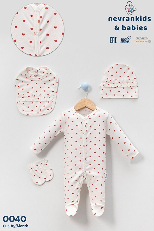 Premium Newborn Hospital Exit Set - Heart Pattern Ribbed 4 - Piece - TryAladdin