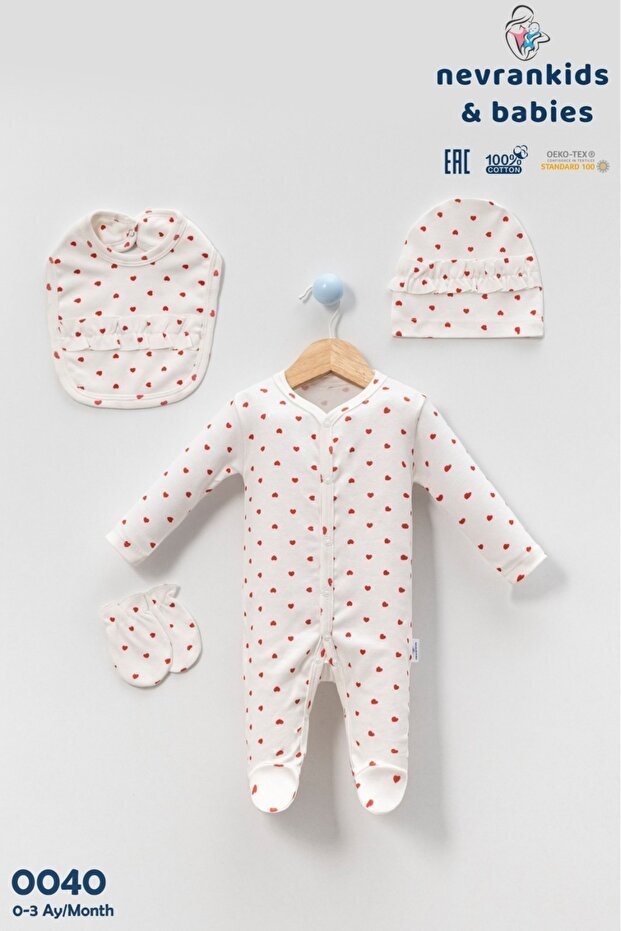 Premium Newborn Hospital Exit Set - Heart Pattern Ribbed 4 - Piece - TryAladdin