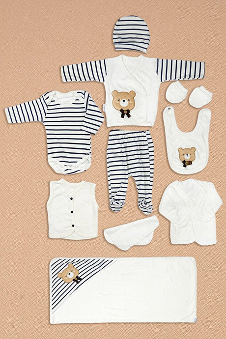 Premium Newborn Layette Set - 10 - Piece 100% Cotton Bear Embroidery - TryAladdin