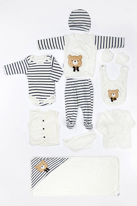 Premium Newborn Layette Set - 10 - Piece 100% Cotton Bear Embroidery - TryAladdin