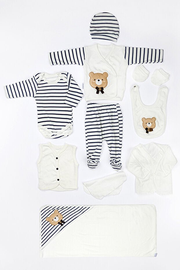 Premium Newborn Layette Set - 10 - Piece 100% Cotton Bear Embroidery - TryAladdin