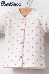 Premium Newborn Ribbed 5 - Piece Layette Bodysuit Set - Ecru Pink Heart - 1 Pack - TryAladdin