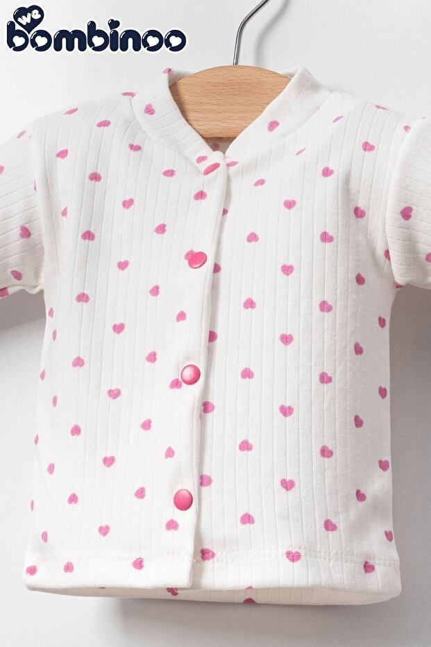 Premium Newborn Ribbed 5 - Piece Layette Bodysuit Set - Ecru Pink Heart - 1 Pack - TryAladdin